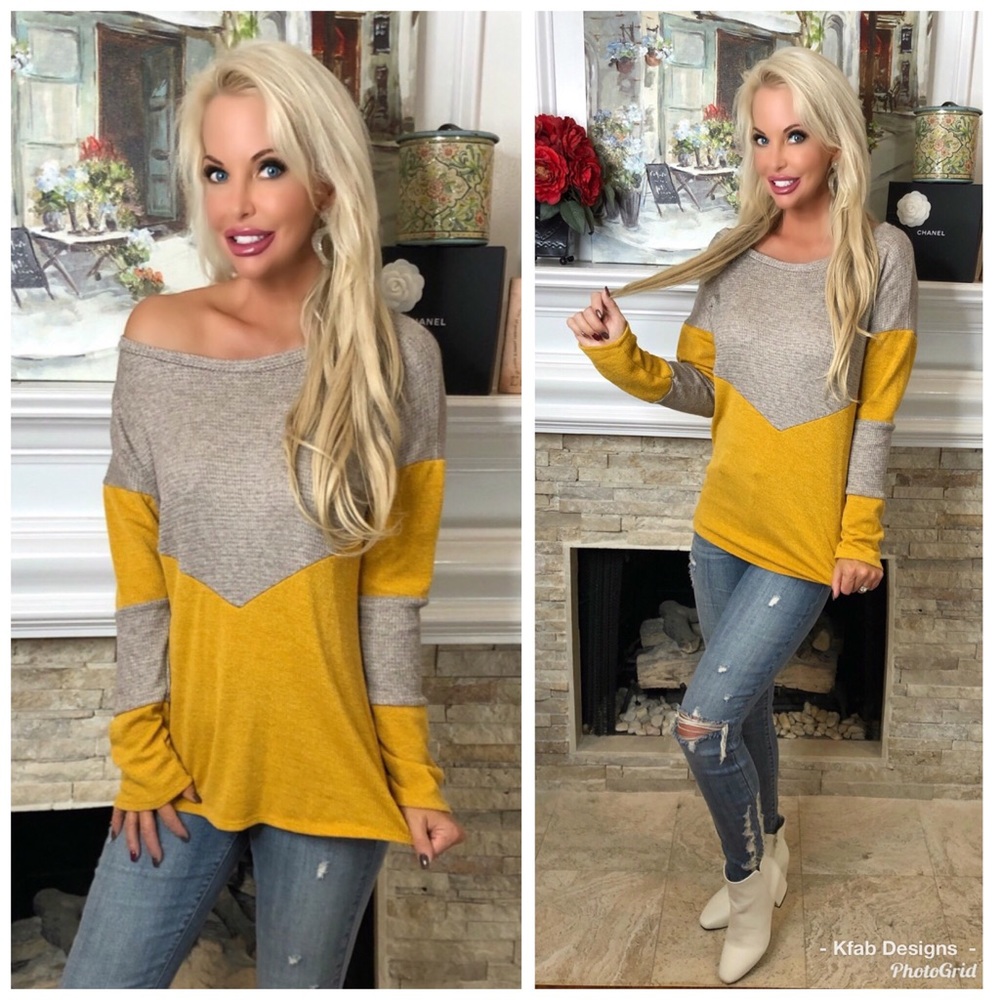 ❤️RESERVED❤️ Buttery Soft! 2 Tone Color Block Top! - Picture 3 of 8